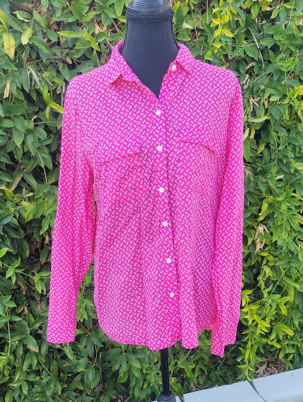 GAP Bright Pink Dragonfly Printed Button-Down Shirt